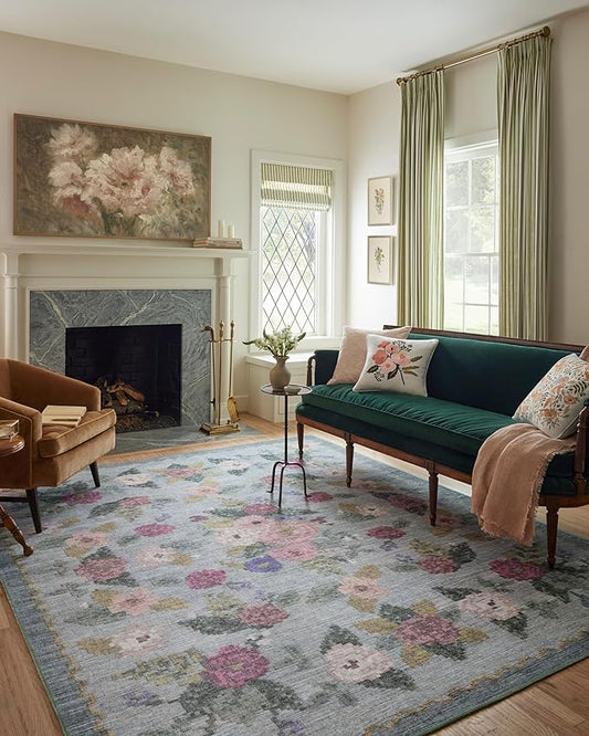 Loloi Rifle Paper Co. Rosa Collection RSA-02 Sky 2'-0" x 5'-0" Accent Rug
