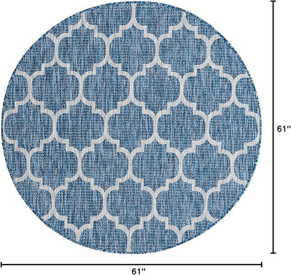 Unique Loom Trellis Collection Area Rug-Lattice Design, Moroccan Inspired for Indoor/Outdoor Décor, 5' 0" x 5' 0" Round, Navy Blue/Gray