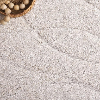 SAFAVIEH Florida Shag Collection Area Rug - 11' Round, Creme & Creme, Striped Design, Plush 1.2-inch Thick, Ideal for High Traffic Areas in Living Room, Bedroom, Dining (SG471-1111-11SQ)