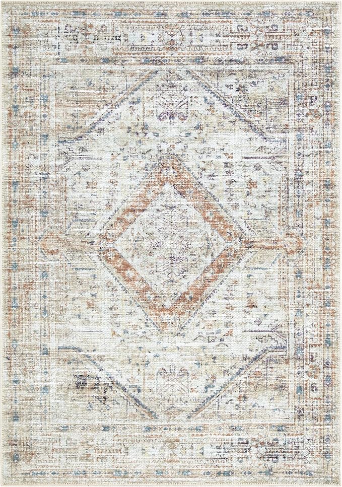 Bloom Rugs Washable Non-Slip 8' x 10' Rug - Peach/Beige Traditional Area Rug for Living Room, Bedroom, Dining Room, and Kitchen - Exact Size: 8' x 10'