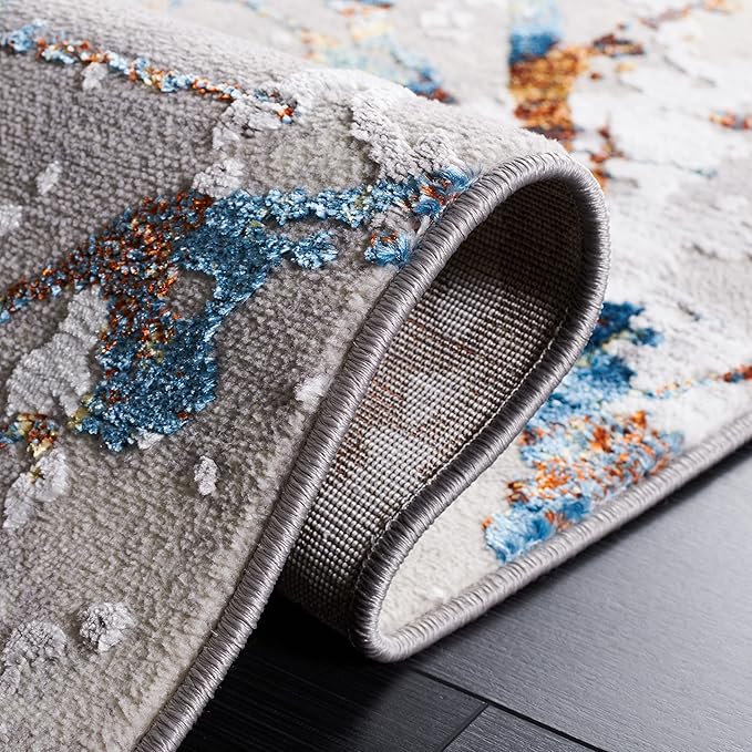 SAFAVIEH Amelia Collection Runner Rug - 2' x 8', Grey & Blue Gold, Modern Abstract Design, Non-Shedding & Easy Care, Ideal for High Traffic Areas in Living Room, Bedroom (ALA293M)