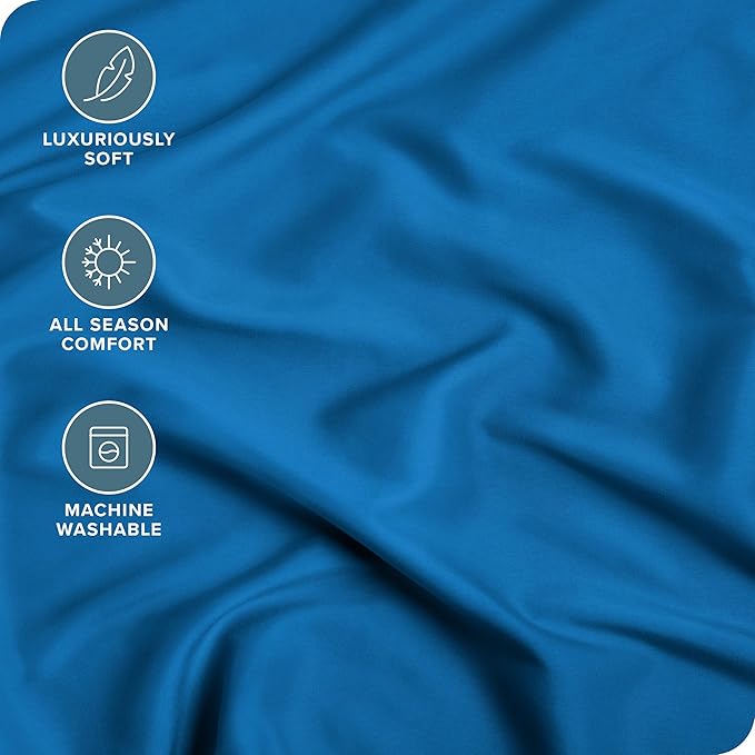 Bare Home Fitted Bottom Sheet Queen - Premium 1800 Microfiber - Ultra-Soft Wrinkle Free - Deep Pocket - Fitted Sheet (Queen, Medium Blue)
