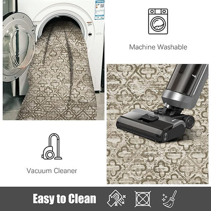 RUGSURE Washable Area Rugs, 9' x 12' - 1/6 Thick - Stain & Water Resistant Non-Slip - Perfect Resistant Rug for Living Room, Bedroom, Nursery, Pet & Child Friendly, Vibrant Colors Rugs, Brown
