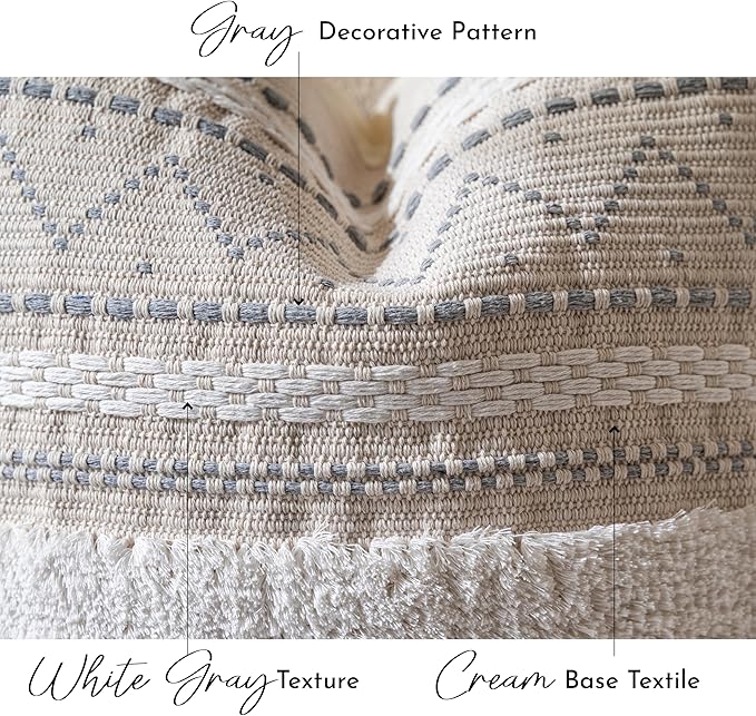 BlissBlush Gray Decorative Throw Pillow Cover 18X18 Combo Set of 2 Square Boho Neutral Grey Accent Pillowcase Tassels Farmhouse Cushion for Couch Sofa Bedroom Living Room Home Décor Cover ONLY