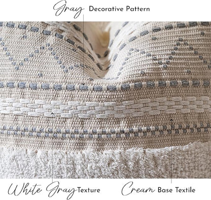 BlissBlush Gray Decorative Throw Pillow Cover 18X18 Combo Set of 2 Square Boho Neutral Grey Accent Pillowcase Tassels Farmhouse Cushion for Couch Sofa Bedroom Living Room Home Décor Cover ONLY