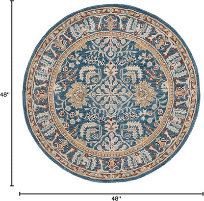 SAFAVIEH Antiquity Collection Area Rug - 4' Round, Dark Blue & Multi, Handmade Traditional Oriental Wool, Ideal for High Traffic Areas in Living Room, Bedroom (AT64B)