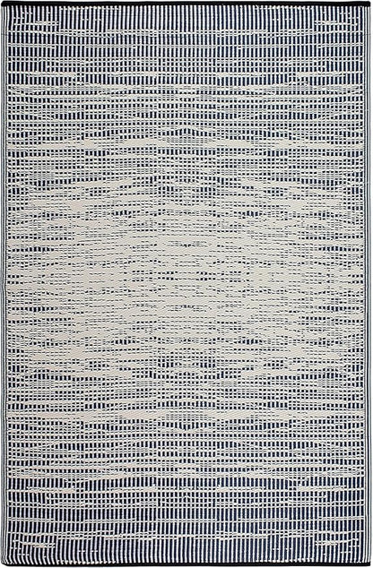 Fab Habitat Outdoor Rug - Waterproof, Fade Resistant, Crease-Free - Premium Recycled Plastic - Distressed Abstract Stripes - Patio, Deck, Porch, Balcony, Laundry Room - Brooklyn - Blue - 4 x 6 ft