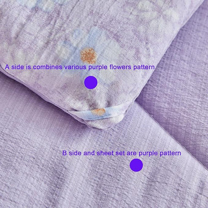 JHXHMX Floral Toddler Bedding Set for Girls,4 Piece Bed-in-a-Bag Toddler Comforter Set,Soft Crib Bed Set Including Comforter,Flat Sheet,Fitted Sheet and Pillowcase-Purple