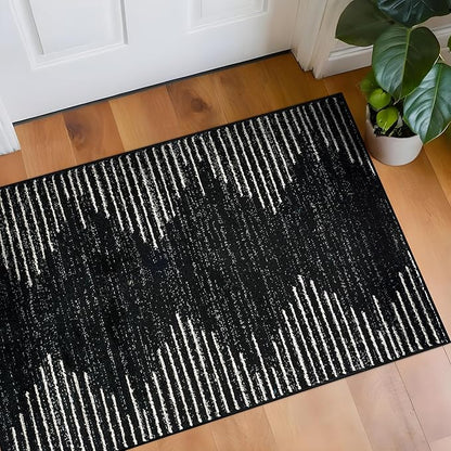 Rugshop Bohemian Stripe Stain Resistant High Traffic Living Room Kitchen Bedroom Dining Home Office Area Rug 2'7" x 4' Black