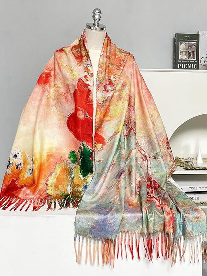 VENVSBEE Reversible Scarf Soft Large Shawl Wrap Blanket Double Sided Art Print Warm Pashmina Stoles Klimt Van Gogh Gifts