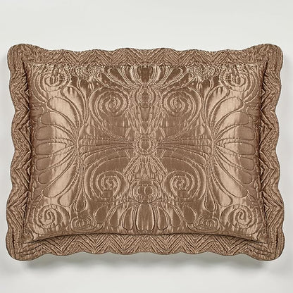 Touch of Class Portia Luxury Bedding | Rich Smoky Topaz | Premier Quilted Polyester Satin | Hand Guided Machine Quilted Scroll Design 3 Piece Set: Full Oversized Bedspread & 2 Standard Shams