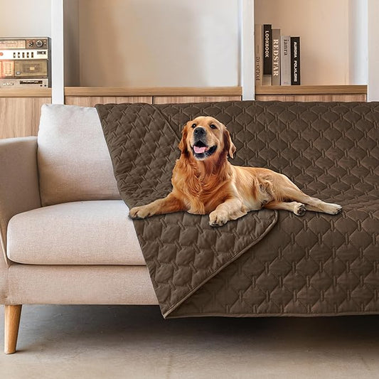 gogobunny 3X Stronger Waterproof Pet Blanket, Scratch Proof Furniture Protector for Dogs Cats, Reversible Cover 82x82 Inch, Dark Chocolate
