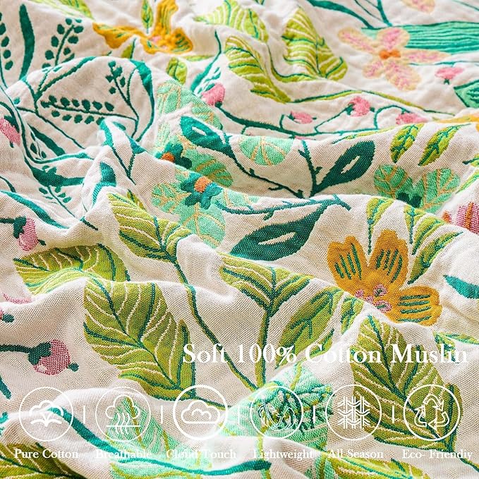 Beige Boho Throw Blanket, 100% Cotton Blankets for Couch Bed, 80"x90"Cotton Quilt Travel Muslin Blankets Farmhouse Home Decor Soft Lightweight Picnic Blanket for Summer