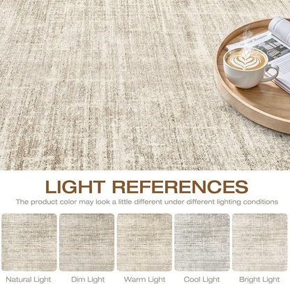 7x9 Area Rug Living Room: Washable Large Neutral Beige Rugs Abstract Soft Modern Stain Resistant Indoor Floor Non-Slip Carpet for Bedroom Nursery Kids Office Playroom Dining Room Under Table Home