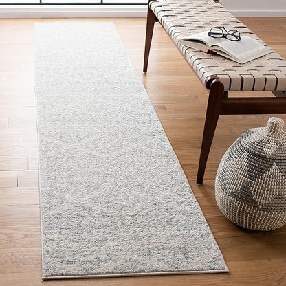 SAFAVIEH Tulum Collection Runner Rug - 2' x 21', Ivory & Light Grey, Moroccan Boho Tribal Design, Non-Shedding & Easy to Clean, Ideal for Living Room, Hallway, Foyer, Bedroom (TUL272G)