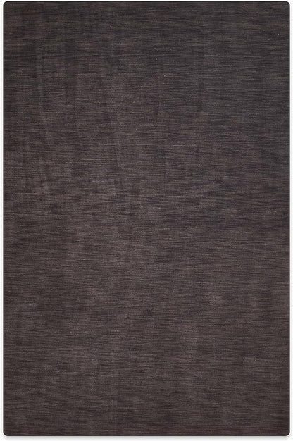Hand Knotted Loom Wool ECO-Friendly Area Rugs - 6'7''x9'10'', Rectangle Shape, Charcoal Color, Plain Solid Design, High Pile Thick Handmade Anti Skid Area Rugs (L00111)