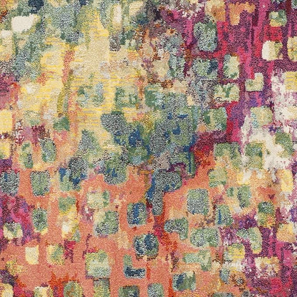 SAFAVIEH Monaco Collection Area Rug - 5' Round, Pink & Multi, Boho Chic Abstract Watercolor Design, Non-Shedding & Easy Care, Ideal for High Traffic Areas in Living Room, Bedroom (MNC225D)