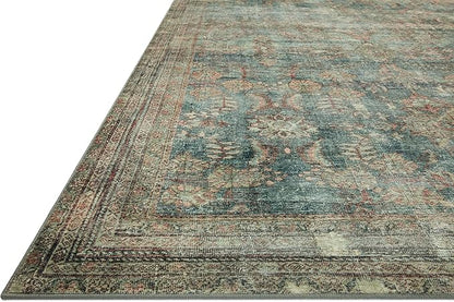 Loloi Magnolia Home by Joanna Gaines Banks Collection BAN-01 Ocean/Spice 7'-6" x 9'-6", .13" Pile Height, Machine Washable, Area Rug
