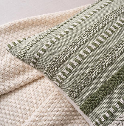 Boho Throw Pillow Covers 12x20 Inch Set of 2, Farmhouse Decorative Couch Pillow Cases, Green Accent Pillows of Bed, Sofa Bedroom Living Room Home Decor Cushion Cover