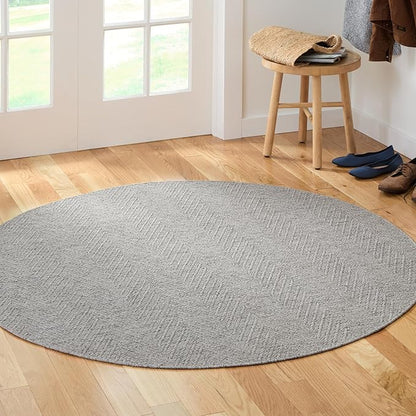 Town & Country Basics Pax Herringbone Textured Solid Everwash® Washable Area Rug, Low Pile, Non-Slip Backing, Easy Clean Pet & Family Friendly Rug, Grey, 5' Round
