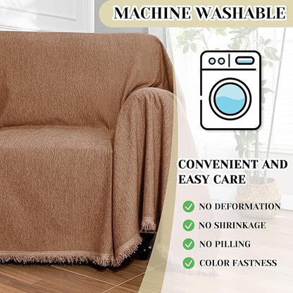 MEETSKY Oversized Chair Cover Armchair Small Couch Cover Single Sofa Cover for Dog Couch Cover for Sofa Recliner，Chenille Sofa Throw Cover for Pets Sofa Cover Thick Washable, 71" x 91", Camel