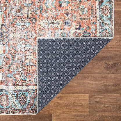 Bloom Rugs Washable Non-Slip 10 ft Runner - Orange/Blue Traditional Runner for Entryway, Hallway, Bathroom, and Kitchen - Exact Size: 2.5' x 10'