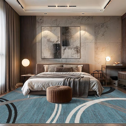 Rugshop Modern Wavy Circles Design Area Rug, Fade-Resistant Carpet for Living Room, Dining Room, or Office, Grand Room,Open Spaces,Blue, 12' x 15'