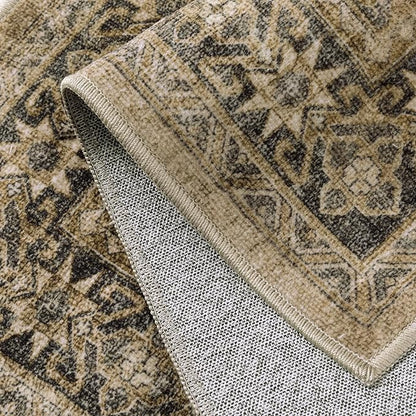 4x6 Brown Black Area Rug Washable Vintage Distressed Office Carpet Low Pile Entryway Non Slip Indoor Soft Retro Entrance Throw Accent Rug for Kitchen Bathroom Bedroom Dining Living Room