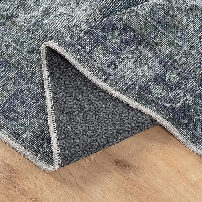 Bloom Rugs Washable Non-Slip 3' x 5' Rug - Dark Teal Traditional Medallion Area Rug for Living Room, Bedroom, Dining Room, and Kitchen - Exact Size: 3' x 5'