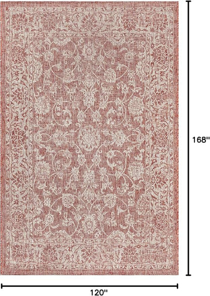 JONATHAN Y Weave Floral Indoor Outdoor Area Rug 10X14 Red/Taupe, Tela Bohemian Textured for Backyard, Patio, Porch, Easy-Cleaning, High Traffic, Pet-Friendly, Non-Shedding (SMB100A-14)