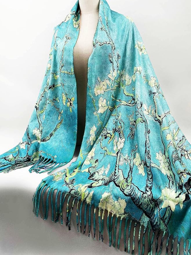 VENVSBEE Reversible Scarf Soft Large Shawl Wrap Blanket Double Sided Art Print Warm Pashmina Stoles Klimt Van Gogh Gifts