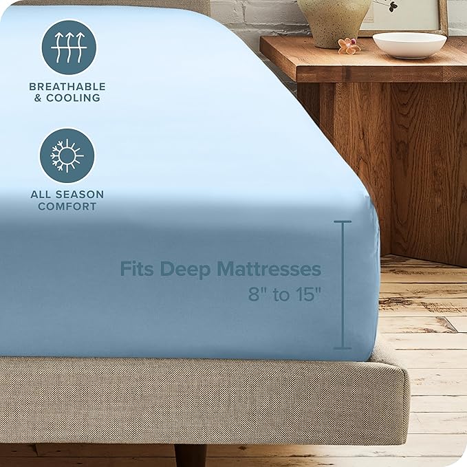 Bare Home 2-Pack Fitted Bottom Sheets Twin - Premium 1800 Ultra-Soft Wrinkle Resistant Microfiber - Deep Pocket (Twin, Light Blue)
