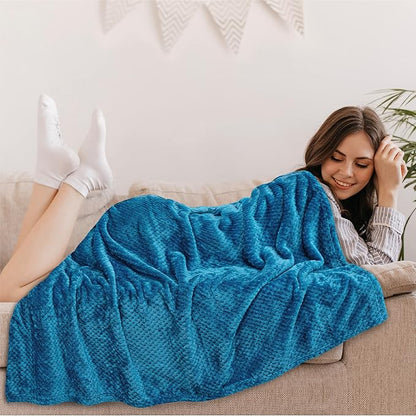 PAVILIA Turquoise Blue Throw Blanket for Couch, Twin Bed, Soft Fleece Throws for Sofa Chair, Fuzzy Waffle Textured Blanket, Cozy Warm Lightweight All Season Blanket Throw, 60x80