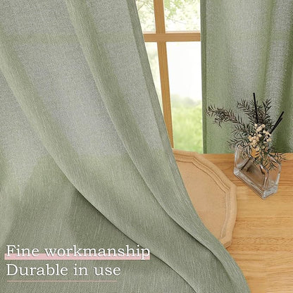 Simplebrand Sage Green Semi Sheer Faux Linen Textured 120 Inches Long Curtains 2 Panels Set, Privacy Farmhouse Window Drapes for Living Room/Birthday Party/Hallway Window Guest Room, 50 x 120 Inch