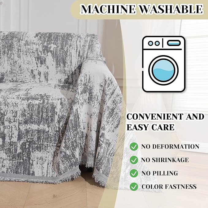 MEETSKY Small Couch Cover Oversized Chair Cover Washable, Chenille Soft Throw Cover for Single Sofa, Abstract Geometric Sofa Slipcover Multi-Use Furniture Protector for Pets, 71" x 91", Deep Grey