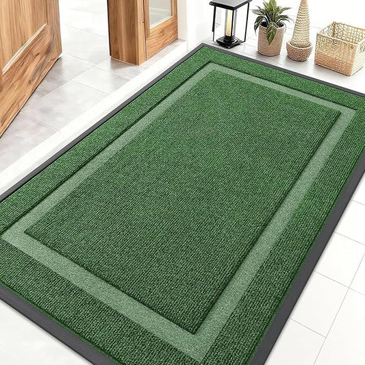 OLANLY Front Door Mat Indoor Outdoor Entrance, Waterproof All-Season, All-Weather Doormat, Sturdy Natural Rubber, Fade Resistant, Low Profile, Easy Clean Patio Porch Entryway Mat, 71x47, Green
