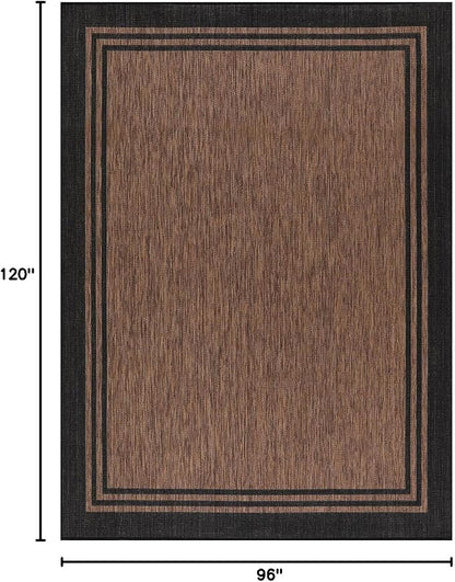 Bordered Outdoor Rug 8x10 Washable Outside Carpet for Indoor Patio Porch Waterproof Easy Cleaning Non Shedding Area Rugs Nut Brown 8 x 10