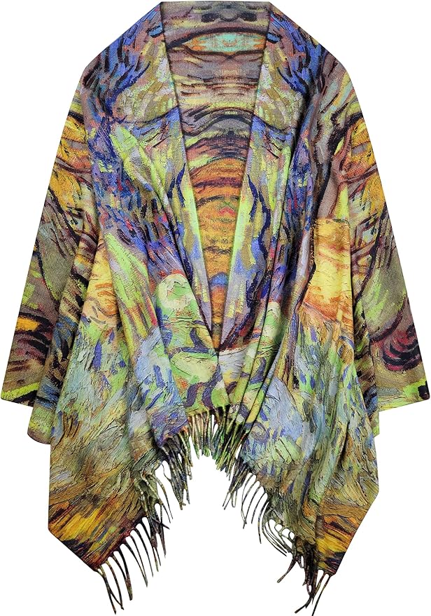 VENVSBEE Reversible Scarf Soft Large Shawl Wrap Blanket Double Sided Art Print Warm Pashmina Stoles Klimt Van Gogh Gifts