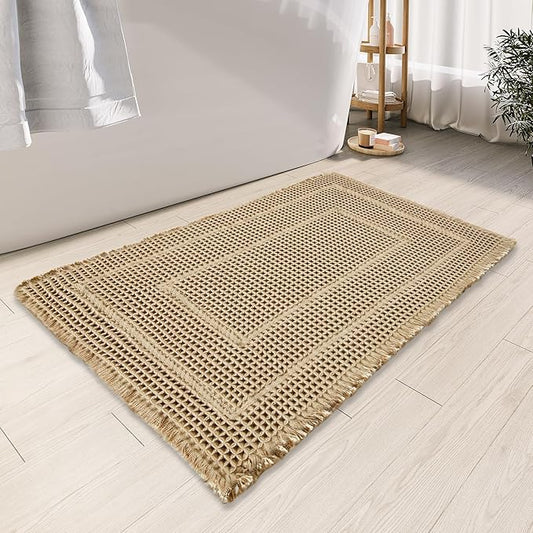 Bath Decor Bath Rugs,Upgraded Waffle Bath Mat,Super Absorbent Non Slip Bath Carpet,Machine Washable Bathroom Rugs for Bathroom, Quick Dry Shower Mats, Ultra Soft,Brown,24" x 36"