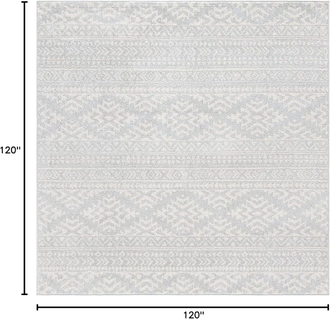 SAFAVIEH Tulum Collection Area Rug - 10' Square, Light Grey & Ivory, Moroccan Boho Tribal Design, Non-Shedding & Easy to Clean, Ideal for Living Room, Bedroom, Dining Space (TUL272F)