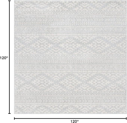 SAFAVIEH Tulum Collection Area Rug - 10' Square, Light Grey & Ivory, Moroccan Boho Tribal Design, Non-Shedding & Easy to Clean, Ideal for Living Room, Bedroom, Dining Space (TUL272F)