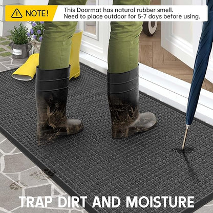 Sturdy Front Door Mat Outside Entrance, 6' x 4' All-Season All-Weather Doormat Waterproof, Stain and Fade Resistant, Natural Rubber Indoor Outdoor Welcome Door Mat Trap Dirt