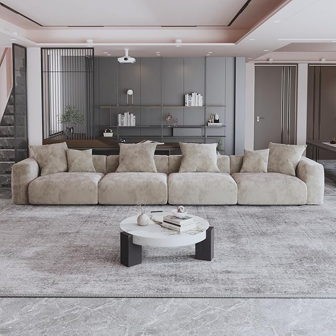 JACH 181" Oversized Modular Sectional Sofa, Deep 4-Seats Sectional Couch, Huge Plus Convertible Soft Sofas, Corduroy Minimalist Couches for Living Room, Office, Apartment, Light Brown