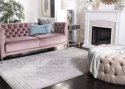 SAFAVIEH Area Rug 4x6 - Reflection Collection - Light Grey & Cream, Non-Shedding & Easy Cleaning, Ideal for Foyer, Living Room, Bedroom (RFT668G)
