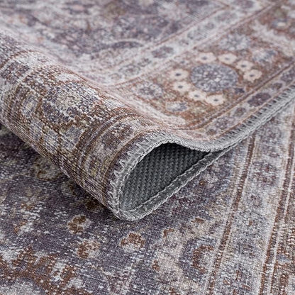 Bloom Rugs Washable 10 ft Runner - Brown/Dark Gray Traditional Runner for Entryway, Hallway, Bathroom, and Kitchen - Exact Size: 2.5' x 10'