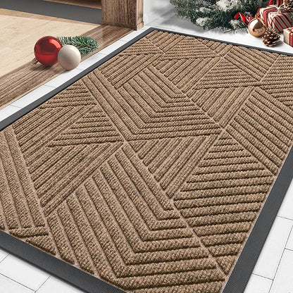 Smiry Front Door Mat Outside Entrance, Heavy Duty Sturdy Natural Rubber Doormat, Trap Dirt and Moisture, Easy Clean Low Profile Mats for Indoor Outdoor Entry, Irregular Triangle (29.5x17, Coffee)
