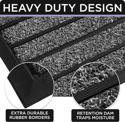 ubdyo Door Mat Outside Entrance - Dirt Trapping Outdoor Welcome Mats - Non-Slip Outdoor Indoor Entrance - Low Profile Front Doormat (30" x 17", Bright Grey)