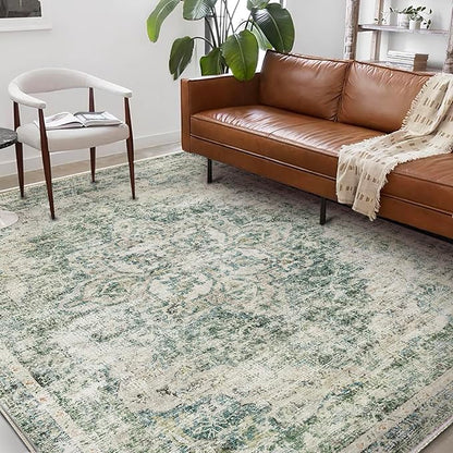 Washable Area Rug 10'x14' Boho Design Non-Shedding Easy Care Ideal for High Traffic Areas in Living Room Bedroom Office Coffee Table Kitchen Large Carpet