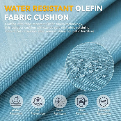 Outdoor Cushion Set for Furniture Patio Furniture, UV Resistant, Water Resistant - 6 Inch Thick Foam Garden Cushions– 24x24 Inch Patio Seat Covers for Chair/Sofa/Couch | Light Blue | 12-Pack |