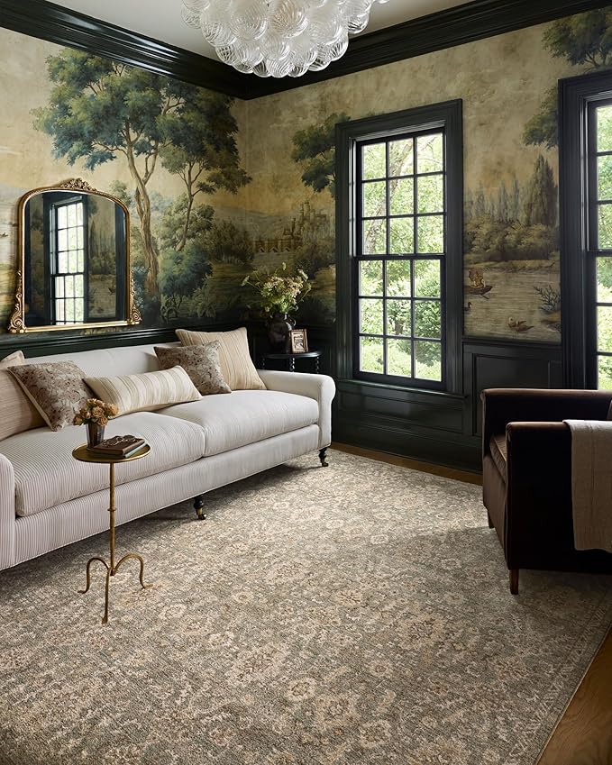 Loloi Chris Loves Julia Palma Collection PLM-03 Lagoon/Natural 3'-6" x 5'-6" Accent Rug Vintage Style Boho Living Room Bedroom Carpet